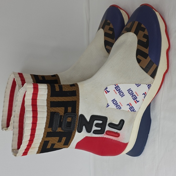 Fendi Multi-Color FF Logo Sock Sneakers - White, Brown, Red, Blue Size 37 - Picture 16 of 17